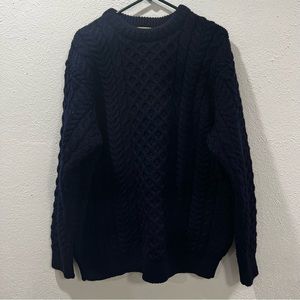 LL Bean Men's Blue Cable Knit Sweater 100% Wool Fisherman Ireland Made Size XL